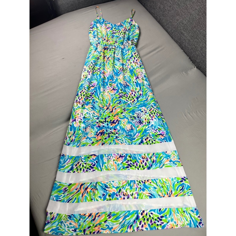 Lilly Pulitzer Deanna Long Maxi Dress in Sea Soirée Print Women Medium Boho Chic - Picture 5 of 13